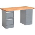 Global Equipment 72 x 30 Pedestal Workbench - 2 Drawers and Cabinet, Maple Square Edge - Gray 319026